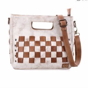 Bed Stu Brown and Cream Checkered Crossbody Bag